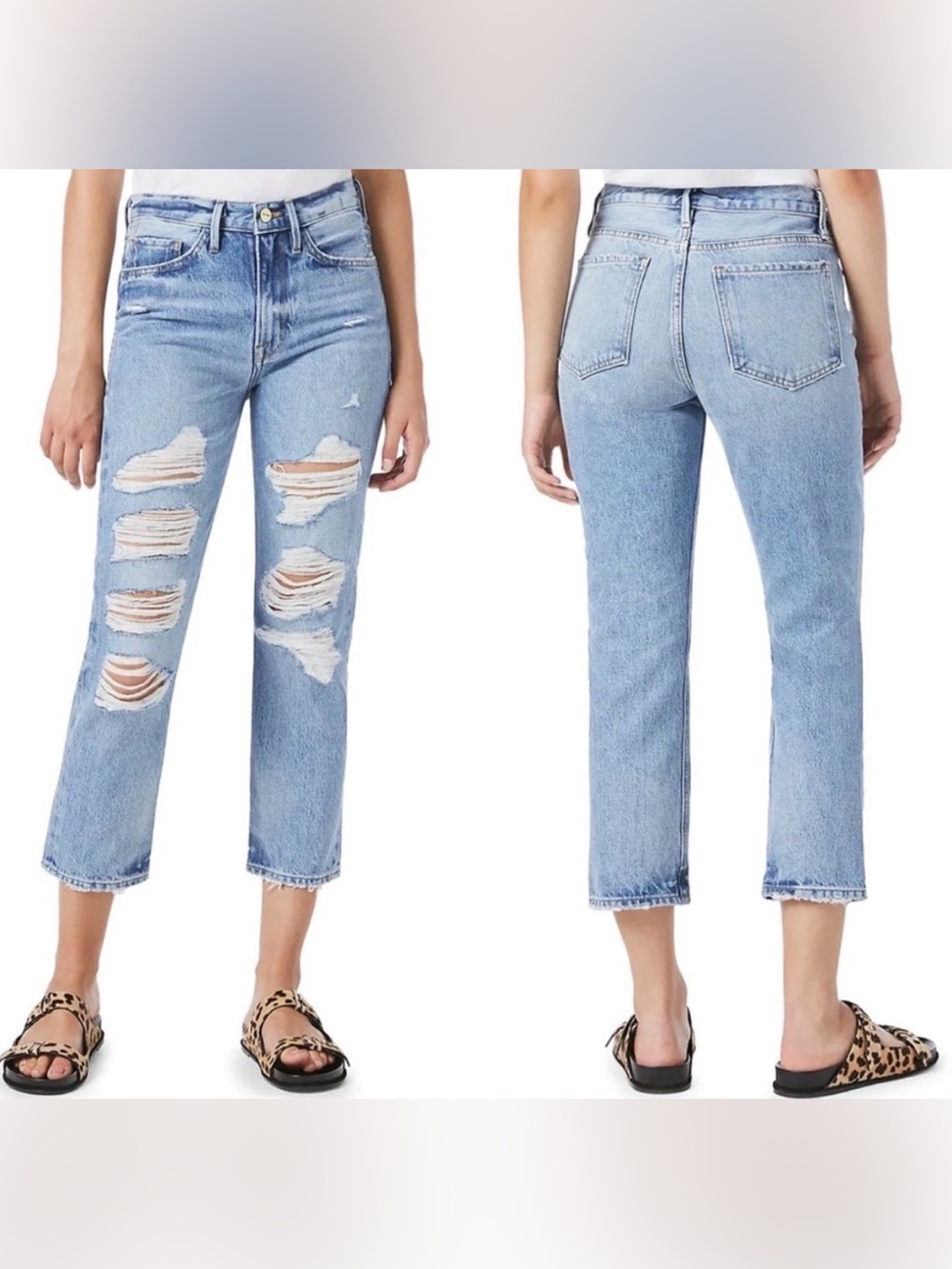 FRAME Le Piper Ellington Rips Straight Leg Distressed High Rise Jeans Size 30